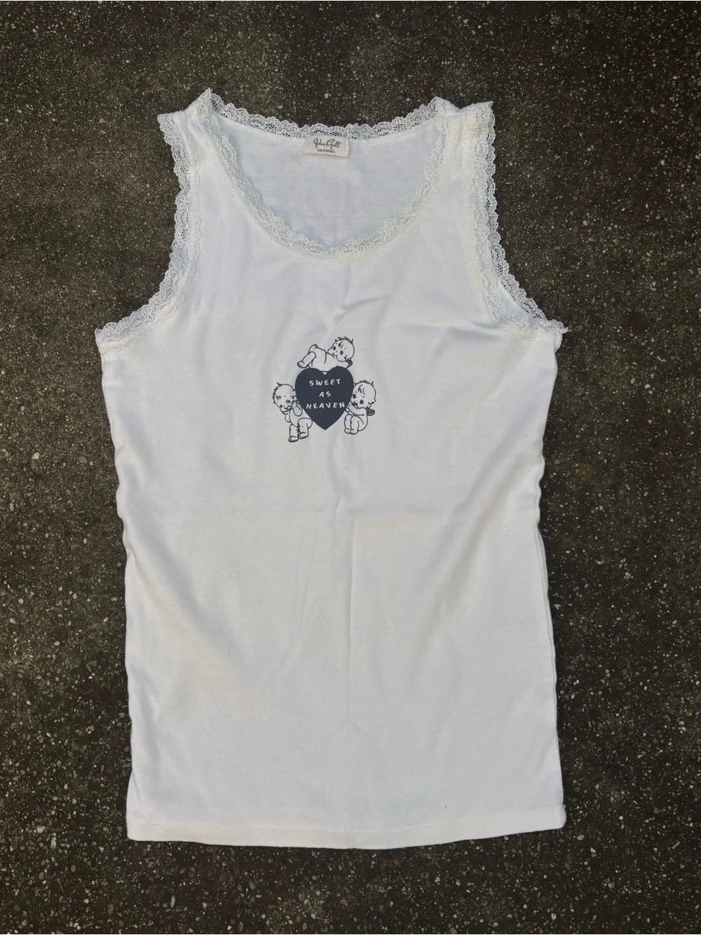 White Lace-Trim Tank Top with Heart Graphic - Sweet as Heaven - Picture 1 of 3
